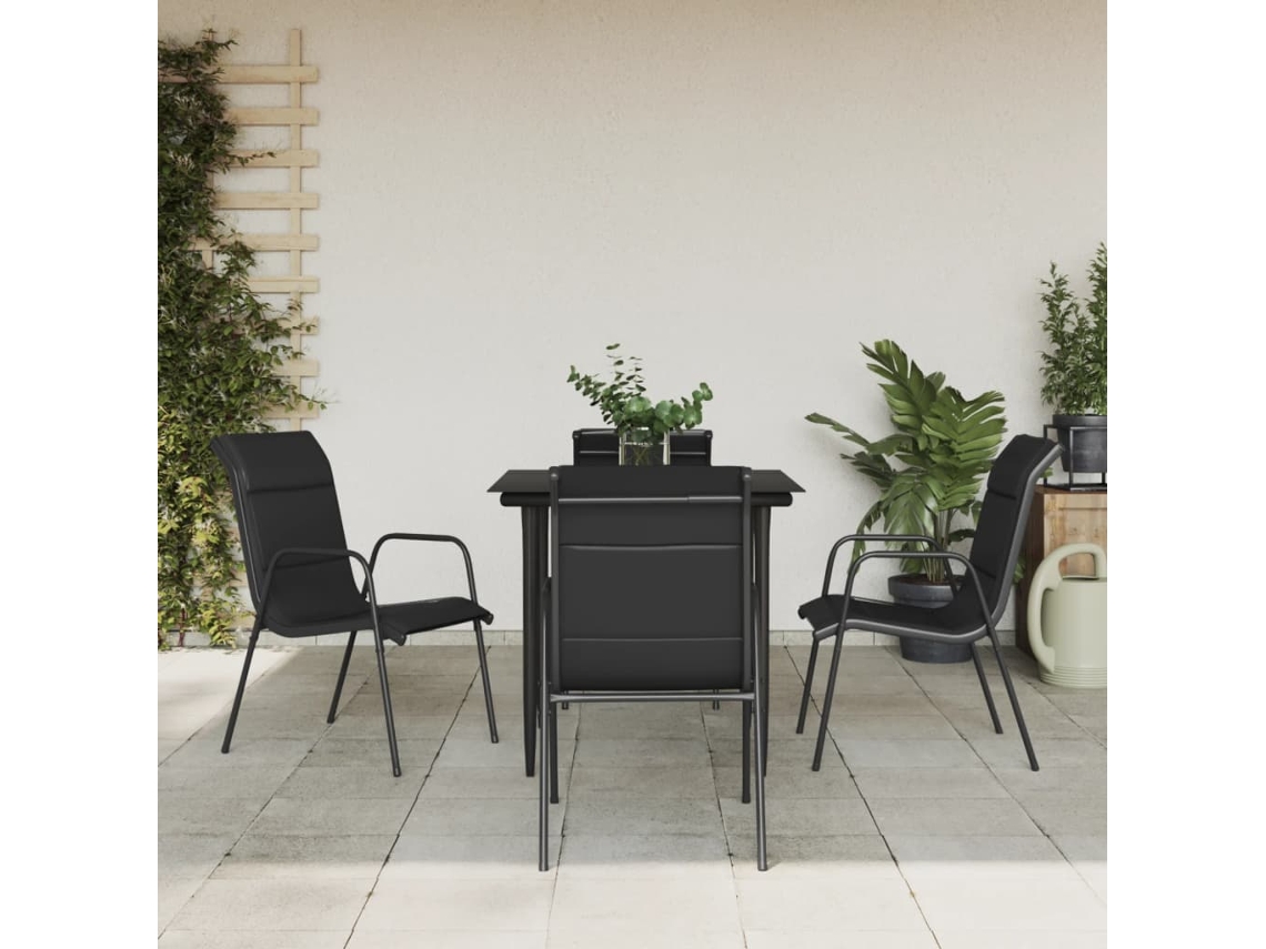 Juego de comedor de jardín de 5 piezas, acero y textileno negro, Dkd Home Decor