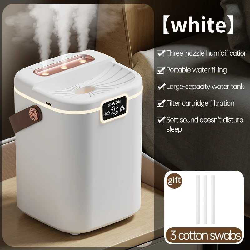 Humidificador De Aire Portátil (blanco) De 2 Litros Con 3 Boquillas, Pantalla Led Y Luz Nocturna.