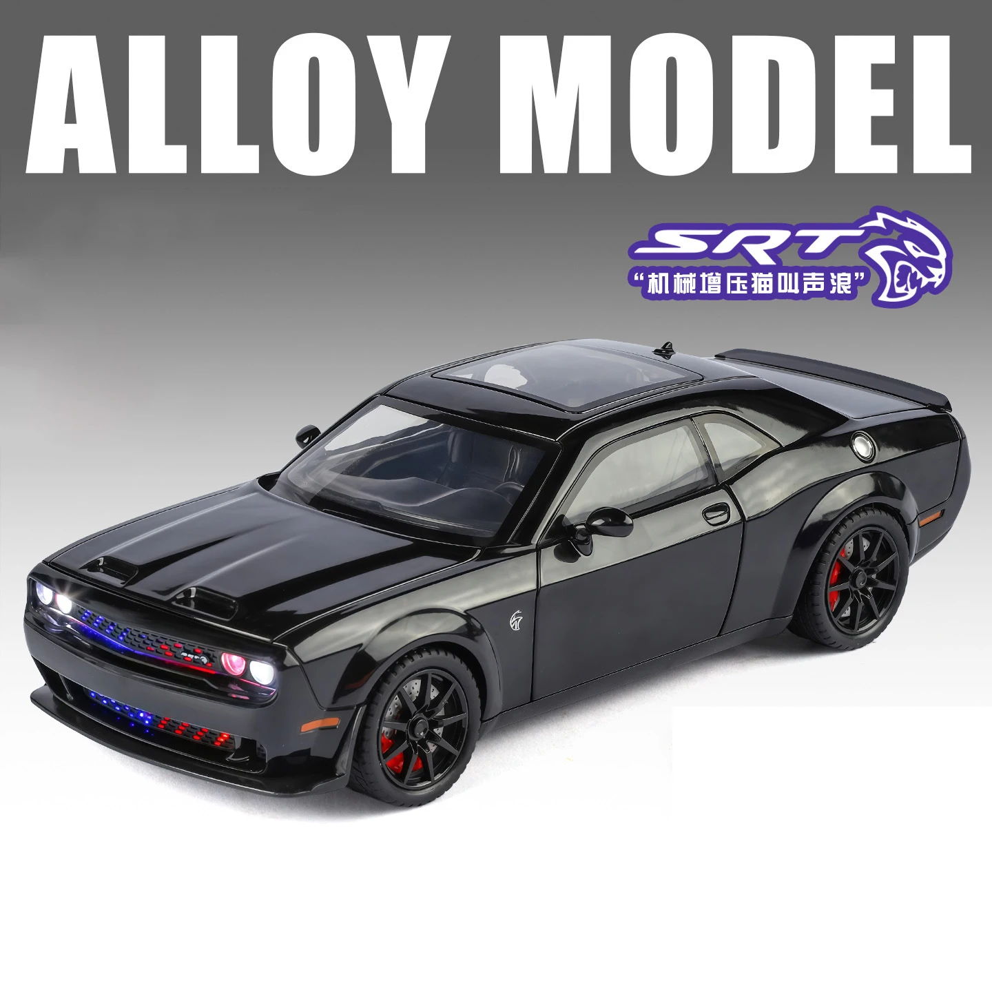(negro) Coche De Juguete A Escala 1:24 De Aleación, Modelo De Metal Fundido A Presión Con Sonido Y Luz.