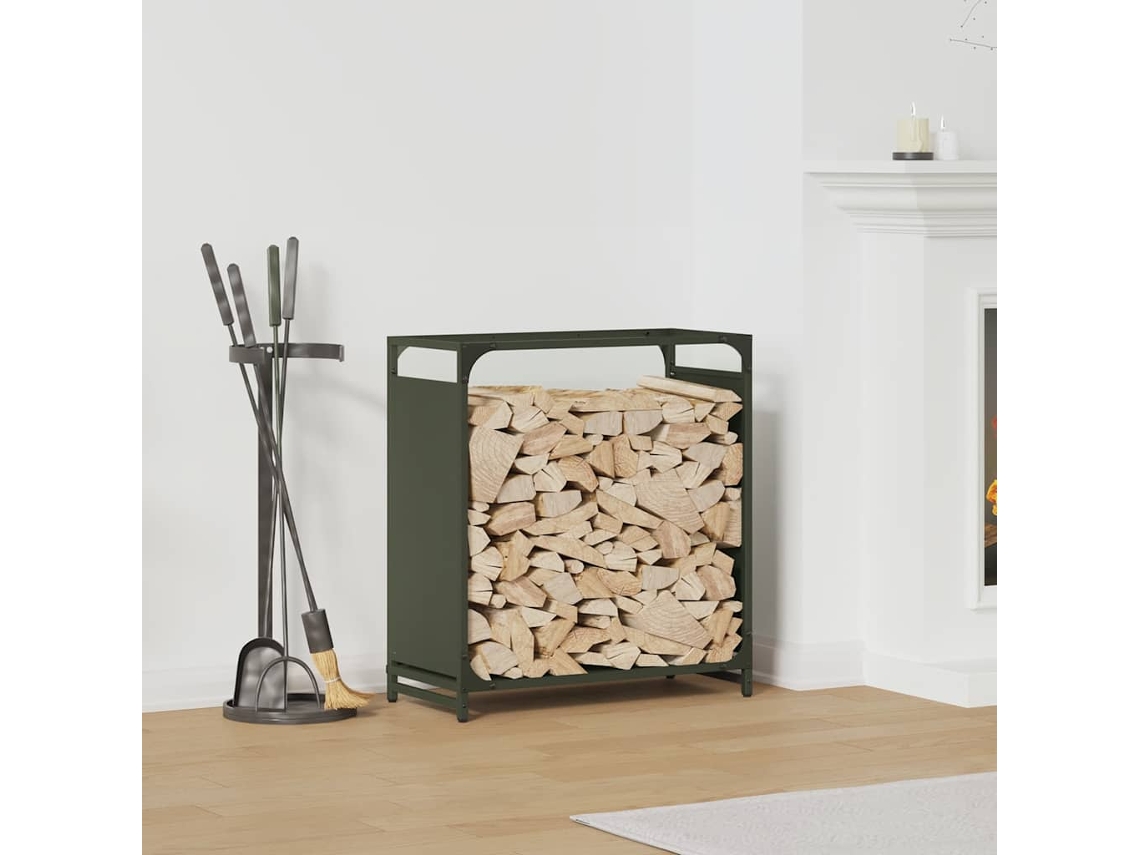 Estante para leña | Leñero de acero laminado en frío verde oliva Wsd570223 Lovely Home