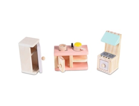 Muebles de Casa de Muñecas MONI Muebles de Cocina de Madera 5 Piezas (Edad Mínima Recomendada: 36 meses)