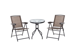 Conjunto De Mesa Y 2 Sillas Para Jardín, Plegables, De Textilene, De Acero, Reclinables, 4 Posiciones, Color Marrón.