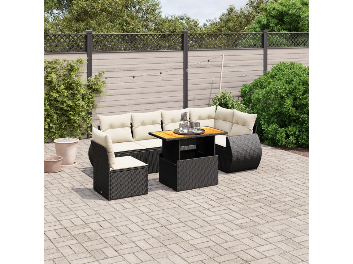Conjunto de sofá de jardín de 7 piezas con cojines de mimbre negro de DKD Home Decor