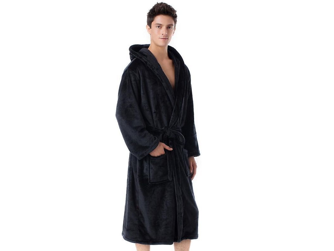 2026-bata De Baño Con Capucha Para Hombres De Felpa Longa Ropa De Noche