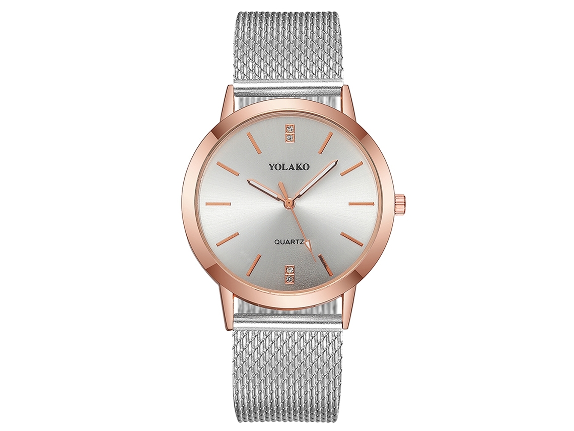 Reloj De Cuarzo Para Mujer Yolako Con Correa De Plástico Y Piedras Preciosas, Acabado Plateado.