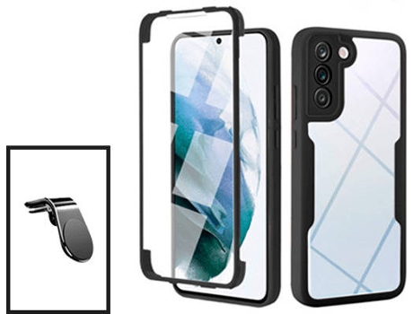 Kit Carcasa 360° Protección Frente y Verso + Soporte Magnético L para Samsung Galaxy S21 FE 5G Pro GIFT4ME Negro
