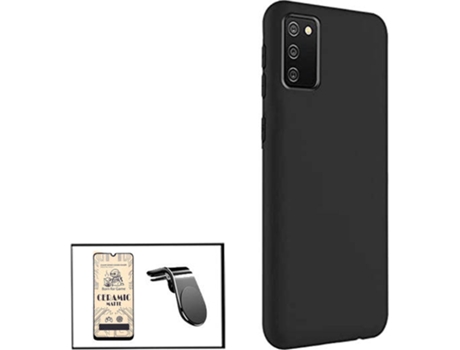 Kit Cristal Templado CeramicGlass Full Cover, Funda Silicona y Soporte Magnético L Safe Driving Coche Samsung Galaxy F02s PHONECARE Negro