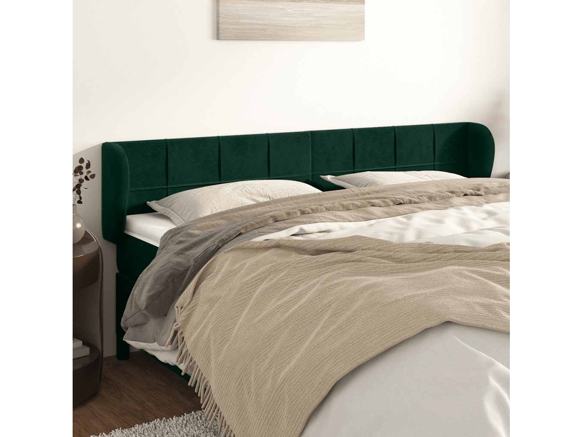 Cabecero de cama | Panel de cama con solapas de terciopelo 203x23x78/88cm Verde oscuro
