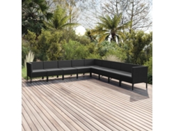 Conjunto de jardín de 9 piezas con cojines, mimbre sintético negro, DKD Home Decor