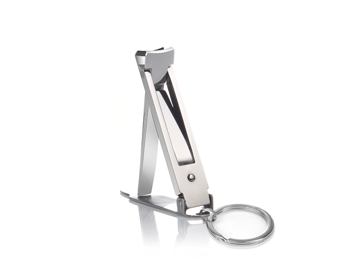 Alicates de uñas extrafinos de acero inoxidable plegables con llavero, tijeras para uñas de manos y pies, herramienta plateada para manicura.