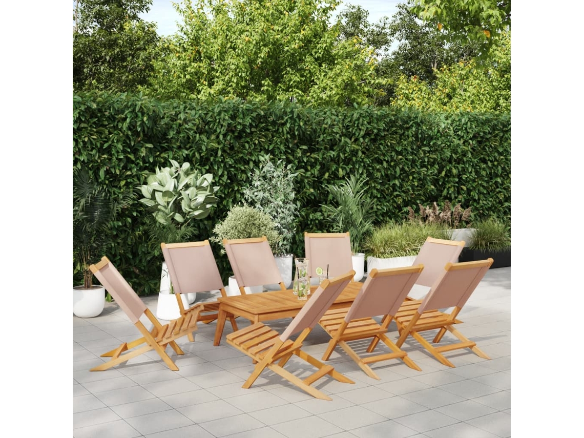Sillas de jardín plegables DKD Home Decor de 8 piezas, tela/madera, gris parduzco