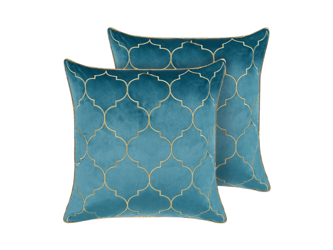 Juego de cojines decorativos BELIANI Alyssum de Terciopelo Azul 45x45x12