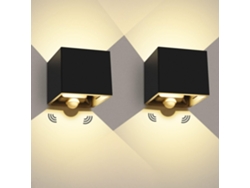Aplique De Pared Led 12 W-sensor De Movimiento, Paquete 2 Unidades, Interiores Y Exteriores, 3000 K, Negro.