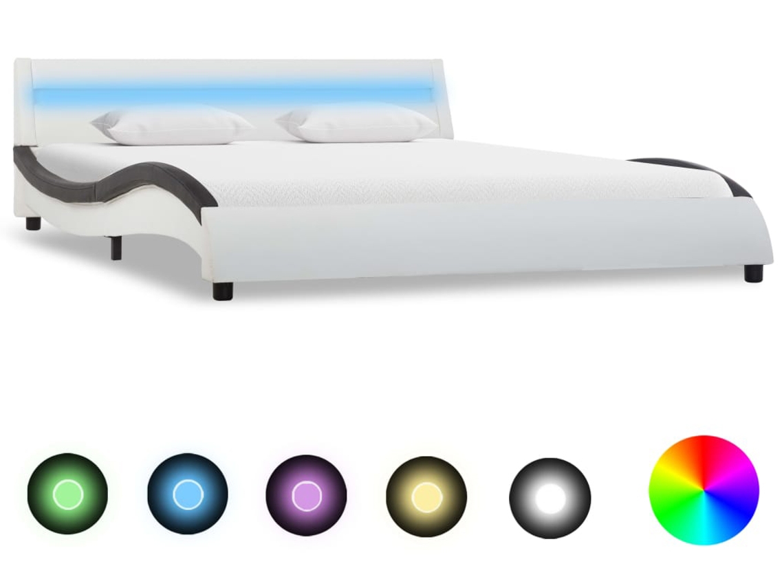 vidaXL Estructura cama con LED cuero sintético blanco negro
