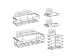 Juego de 5 estantes de pared para cocina, organizador de baño que ahorra espacio, no requiere perforación, para champú y jabones.
