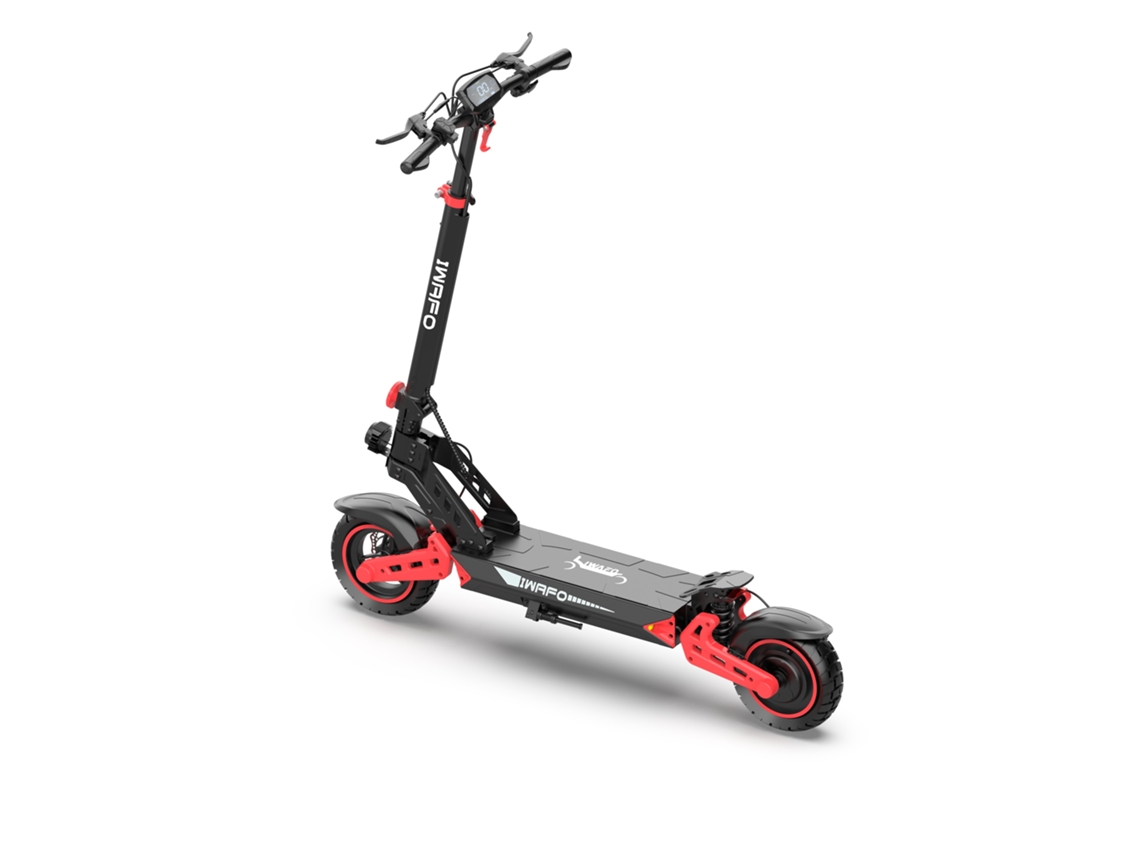 El patinete eléctrico plegable rojo Is2 incluye un motor de 800 W, una batería de gran capacidad de 48 V y 15 Ah, pantalla LED y freno de disco doble Iwafo.