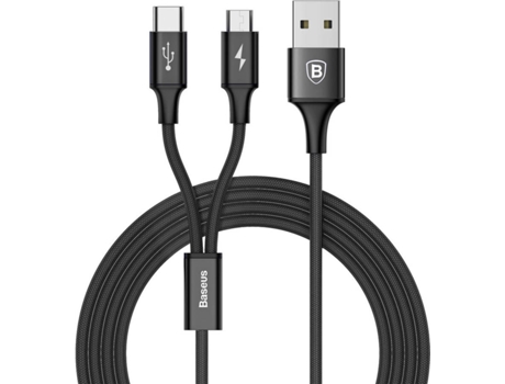 Cable de Carga BASEUS CAMT-ASU01_859522 Rapid Series 2 en 1 (USB, MicroUSB y Tipo-C - 1.2 m - Negro)