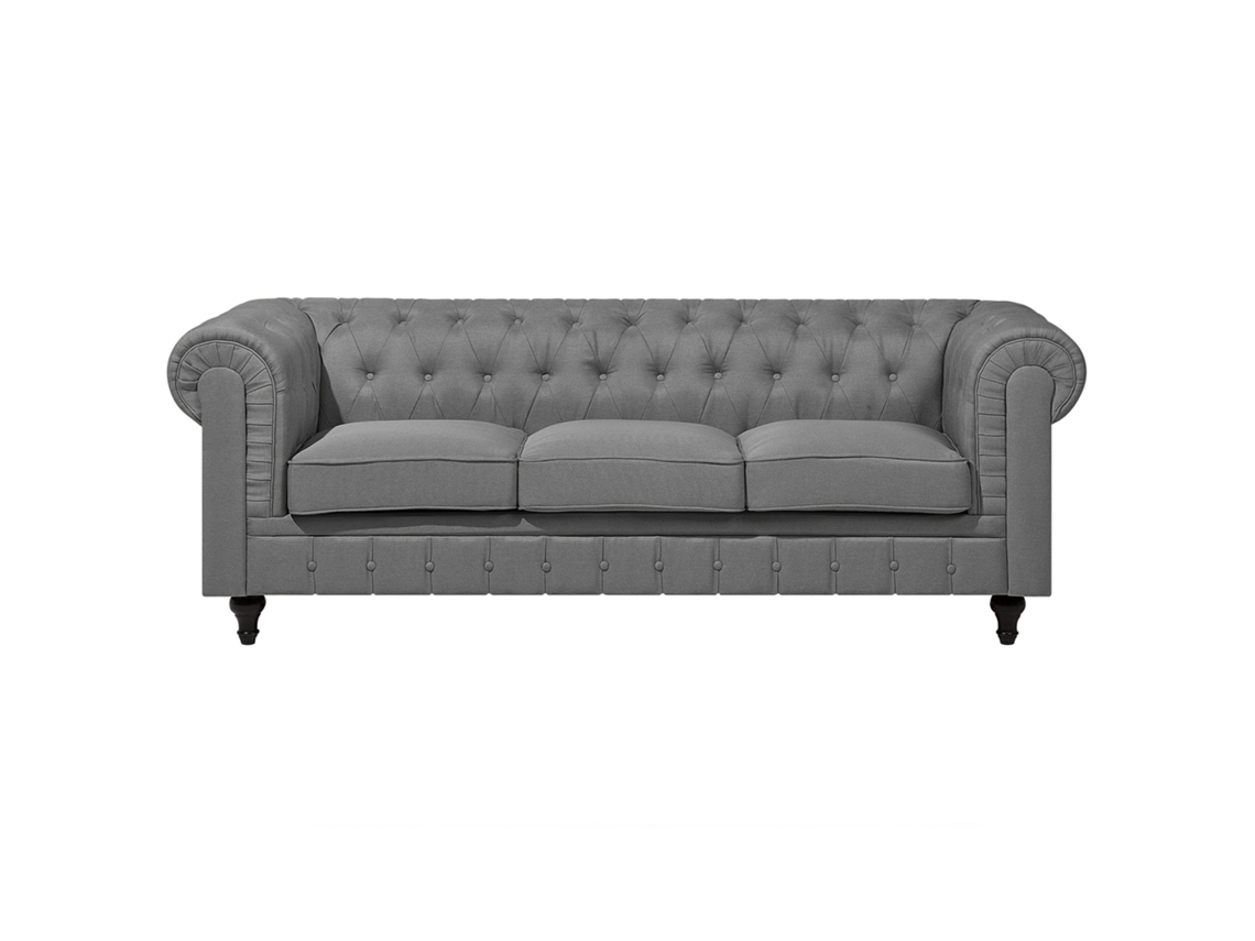 Sofá de 3 plazas BELIANI Chesterfield de Poliéster Gris 222x85x78