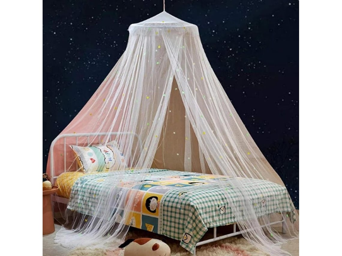 2026-1 Settoldo Para Cama Con Estrellas Fluorescentes Poliéster Princesa Domo Tlc Xl Blanco