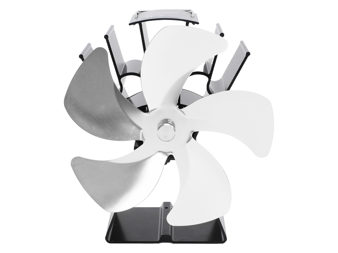 Ventilador para estufa de leña con 5 aspas, para el hogar y el camping, color plata.