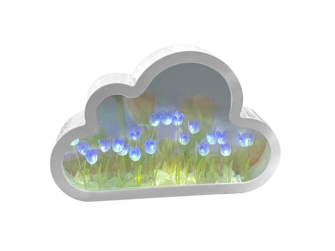 Lámpara De Noche Con Espejo Floral Diy, Nube Decorativa Suave Para Dormitorio O Mesa De Estar.