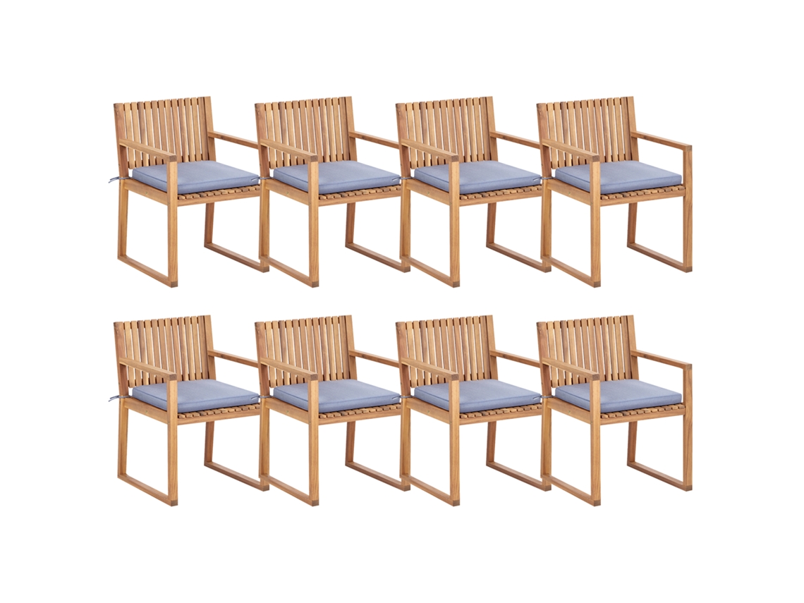 Conjunto de 8 sillas con cojines BELIANI Sassari ii de Madera de acacia con certificado FSC® Madera clara 54x59x80