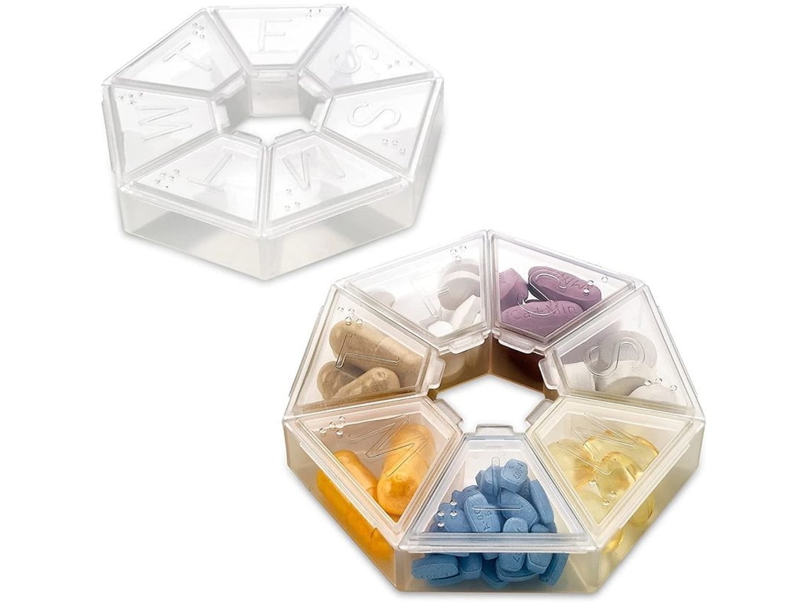 Organizador Semanal De Pastillas Redondo Transparente De 7 Lados, Paquete De 2