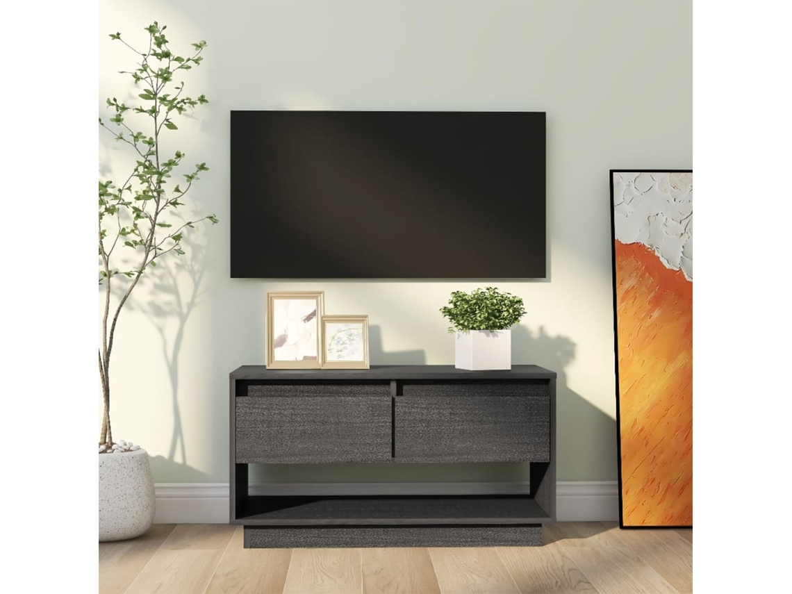 Mueble de Armario Tv 74X34X40 Cm Madera de Pino Maciza Gris