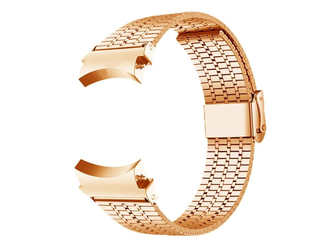Bracelete Para Samsung Galaxy Watch 7/6/5/4 - Aço Inoxidável - Fivela Sete Contas - Ouro Rosa