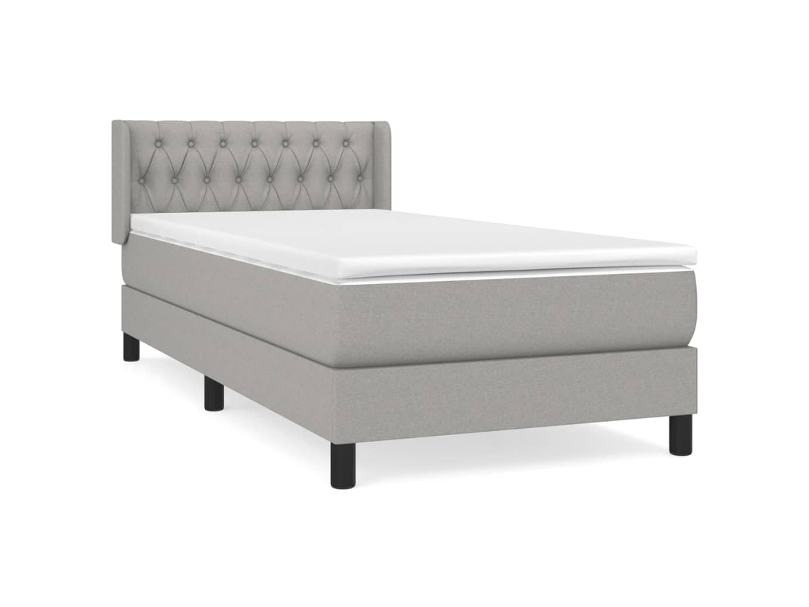 Cama con colchón de muelles y cabecero de tela gris (100x200 cm)