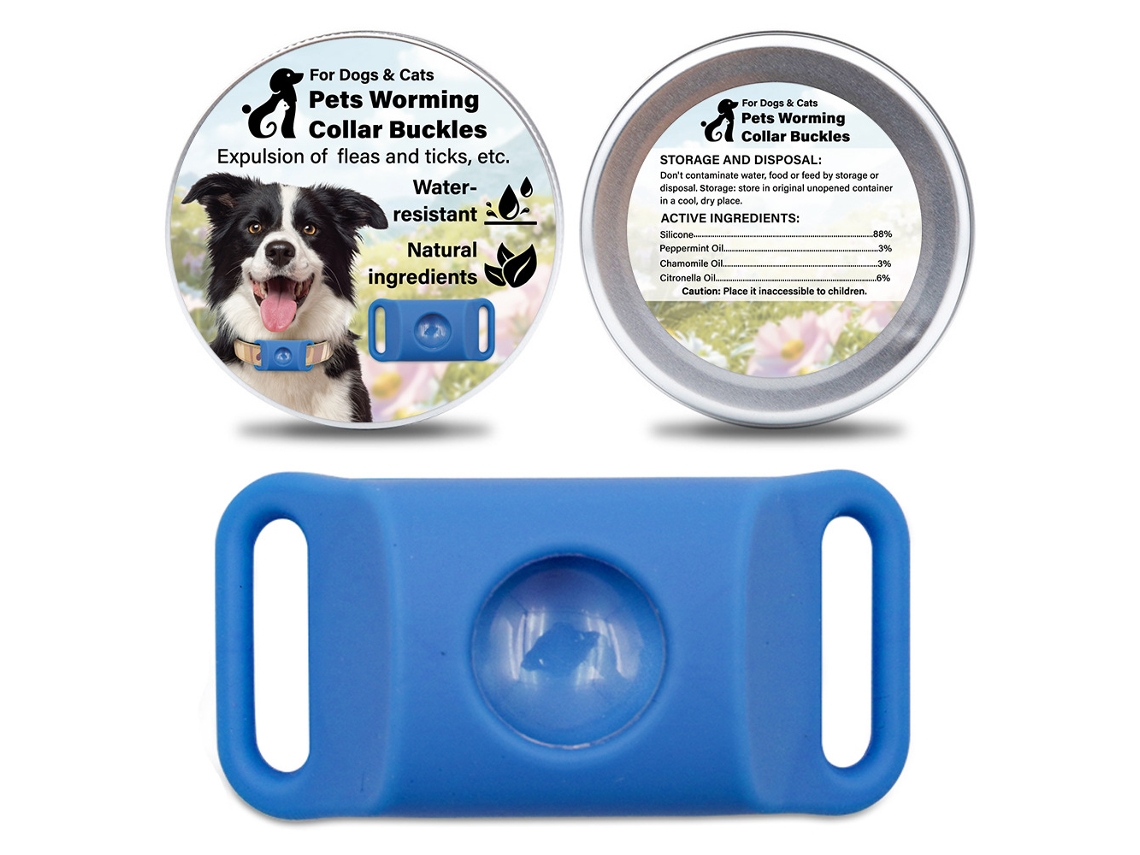 Hebilla azul repelente de pulgas para perros y gatos - Impermeable, ingredientes naturales UIMBER