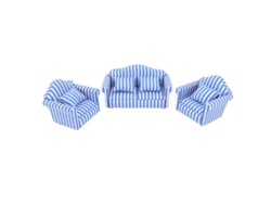 2026-conjunto De Sofás De Muñecas 3 Piezas Sofá Doble Y 2 Individuales Rayados Color Claro Azul Para Casa De Muñecas 1:12