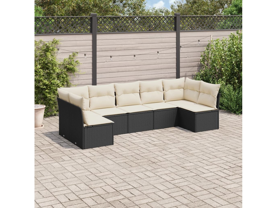 Conjunto de sofá de jardín de 7 piezas con cojines de mimbre negro de DKD Home Decor