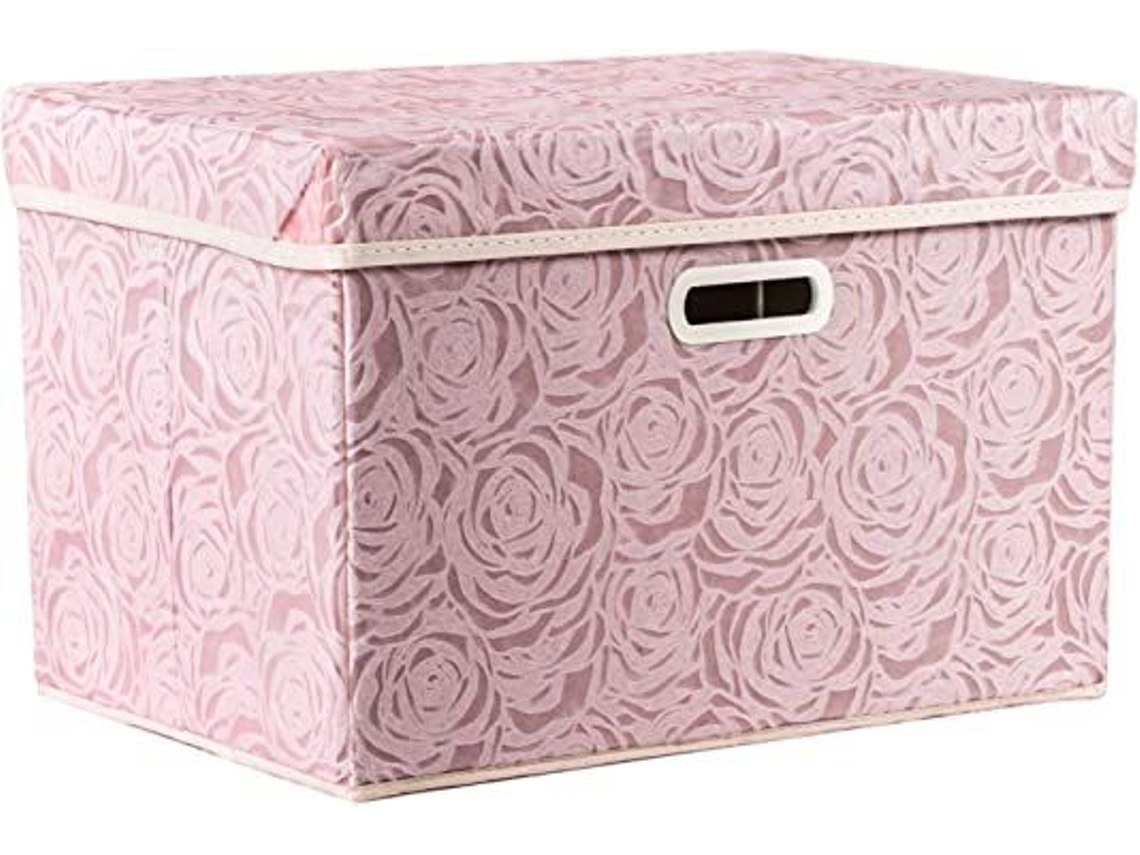 Cajas de almacenamiento plegables grandes rosas con tapa, 1 unidad, caja de almacenamiento de tela decorativa, organizador de cubos, 25 x 20 x 17 cm