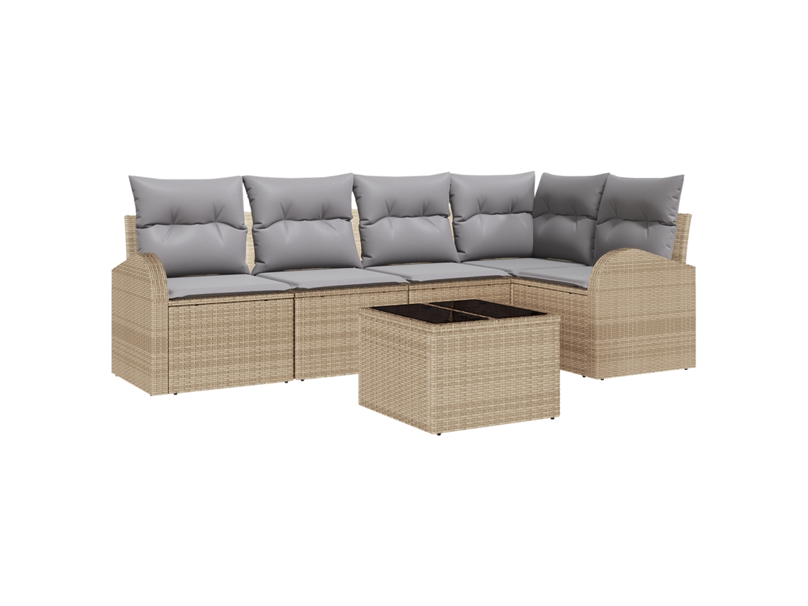 Conjunto 6 De Sofá De Jardín De Vidaxl Con Cojines Rattan Sintético Negro