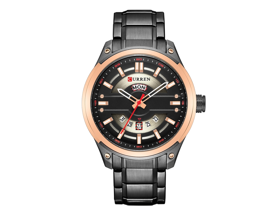 Reloj Hombre Curren Acero Resistente Al Agua Cuarzo Casual Correa Negra Caja Oro Rosa