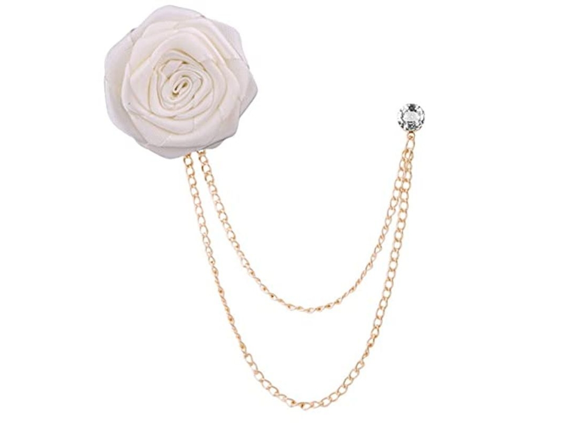 Broche De Noiva Linjou, Broche De Flor Feito À Mão Em Arte De Têxtil, Pingente Com Tassel E Cadeia (branco)
