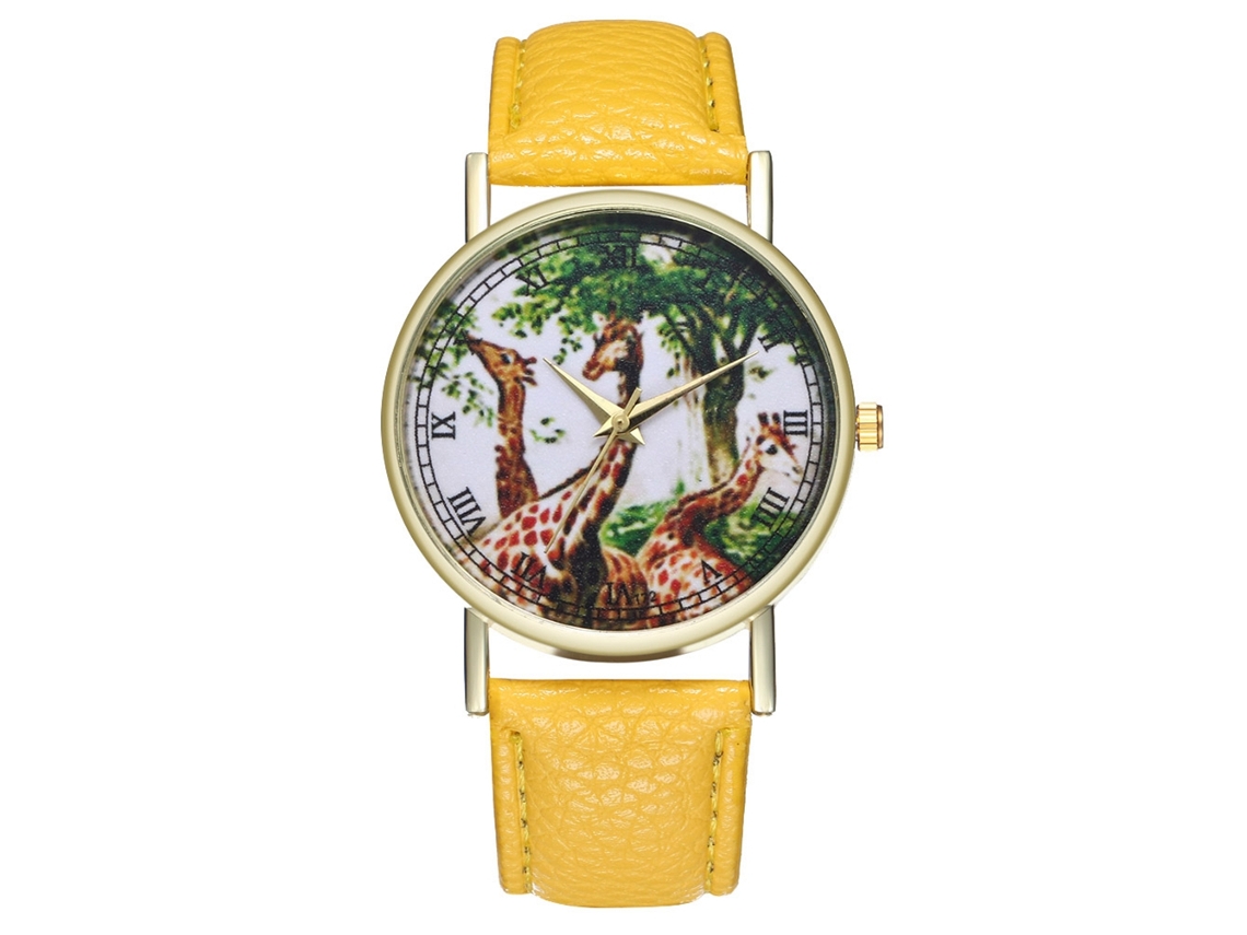 Reloj De Pulsera De Cuarzo Amarillo Con Esfera Redonda Y Estampado De Jirafa Unisex Zhoulianfa