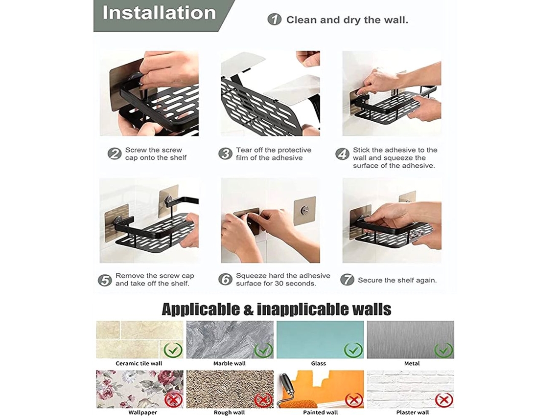 Organizador de bañera de esquina, estante de ducha rectangular plateado Jortmrd