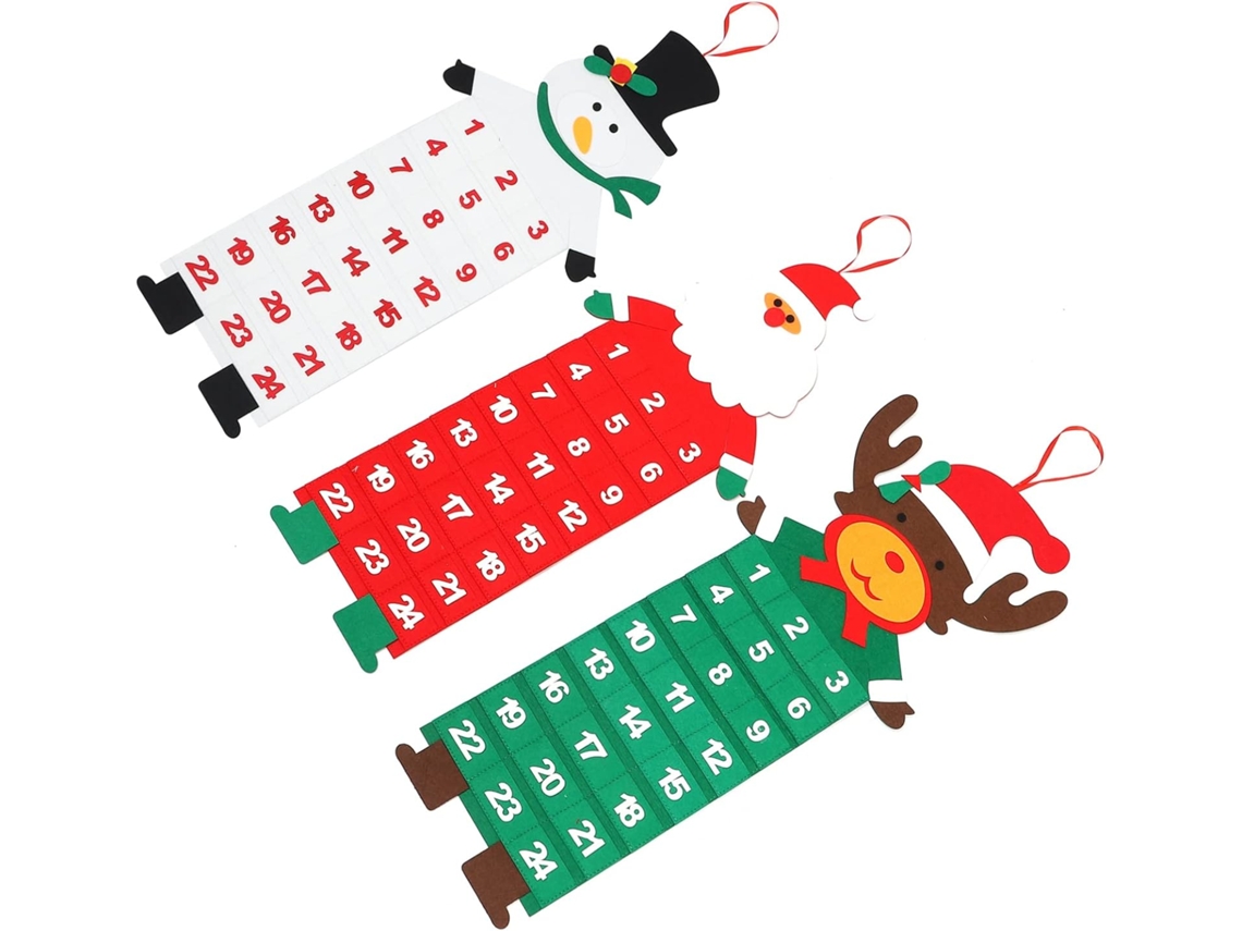 Calendario navideño de fieltro de 3 piezas, calendario de pared navideño, decoración de pared Gokoco