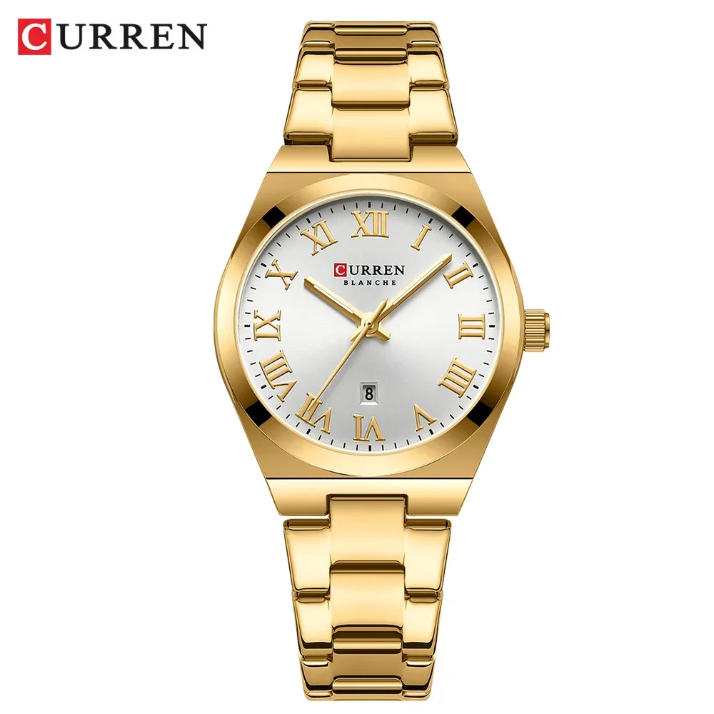 Reloj Pequeño para Mujer (Dorado y Blanco) con Calendario y Resistente al Agua.