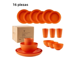 (naranja) Juego De Cubiertos Portátil De Estilo Rústico De 16 Piezas, Que Incluye Cuchillo, Tenedor Y Cuchara, Fabricados En Plástico Ecológico.
