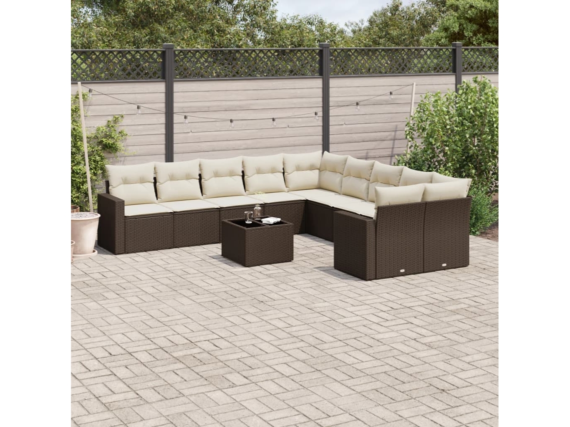 Conjunto de sofá de jardín de 11 piezas con cojines de mimbre marrón de DKD Home Decor