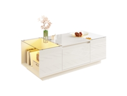 Mesa De Centro Moderna 105 Cm - Con Almacenamiento, Iluminación Led, 2 Cajones, Vidrio - Blanco