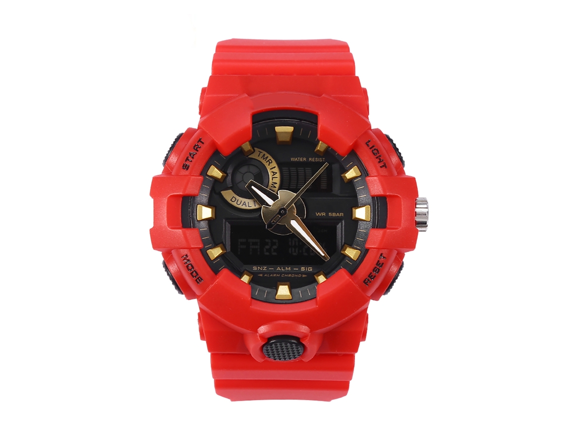 Reloj De Pulsera Analógico Y Digital Smael Con Retroiluminación Led Y Correa Roja.