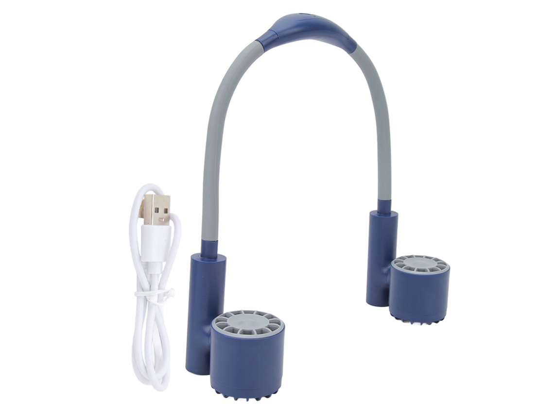Ventilador De Cuello Portátil Manos Libres Recargable Con 3 Velocidades, Batería De 2400 Mah, Flexible, Silencioso, Azul.