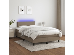 Cama Box Spring Con Colchón Led Tela Gris Taupe 120x200 Cm