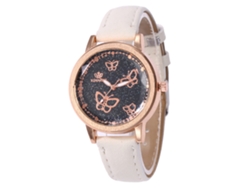 Reloj unisex de moda de cuero con esfera redonda y brazalete Cuarzo (blanco)