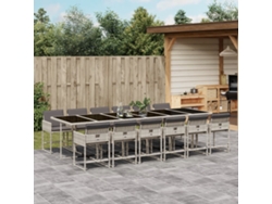 Juego de comedor de jardín de 13 piezas con cojines de mimbre gris claro DKD Home Decor