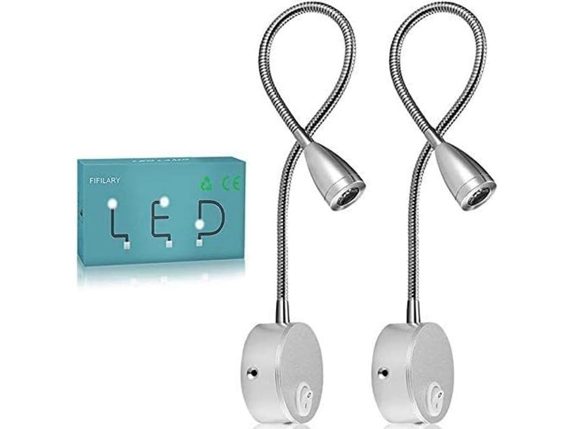 2026-lámpara De Lectura Led De Pared Flexible De Cuello Largo 3000k 3w 200lm Con Base De Aluminio 2 Piezas